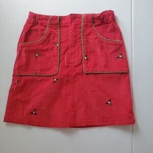 Hartstrings Skirt Girls 7 Red Corduroy Holly Embroidered Christmas Adjustable